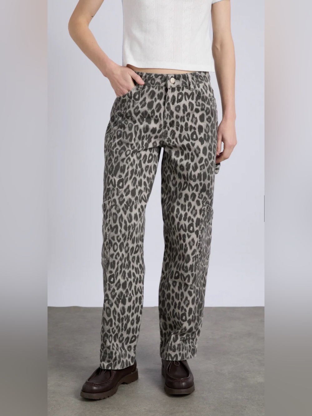 Damson Madder Drew Cargo Jeans in Leopard Charcoal